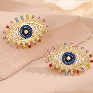 Gold Evil Eye Earrings Multicolored